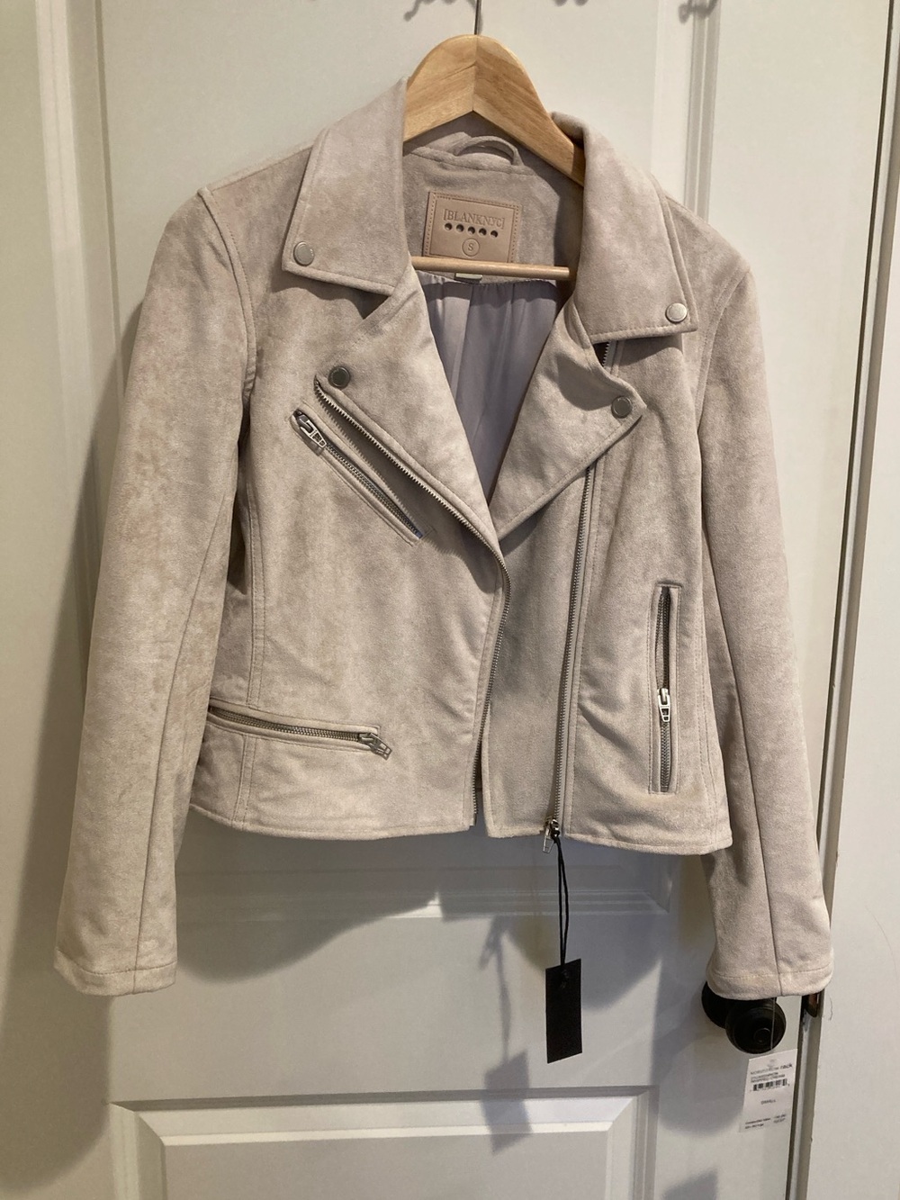 Blank NYC Light Gray Suede-Look Moto Jacket